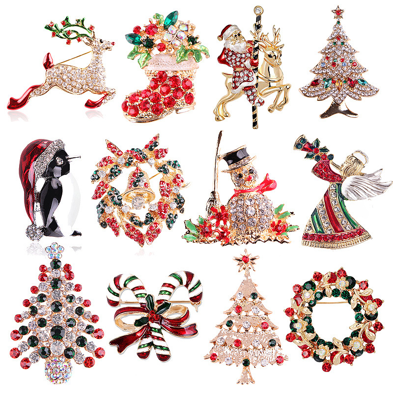 Vintage Collectible Santa - Koleksi Bros Natal Berhias Berlian Imitasi