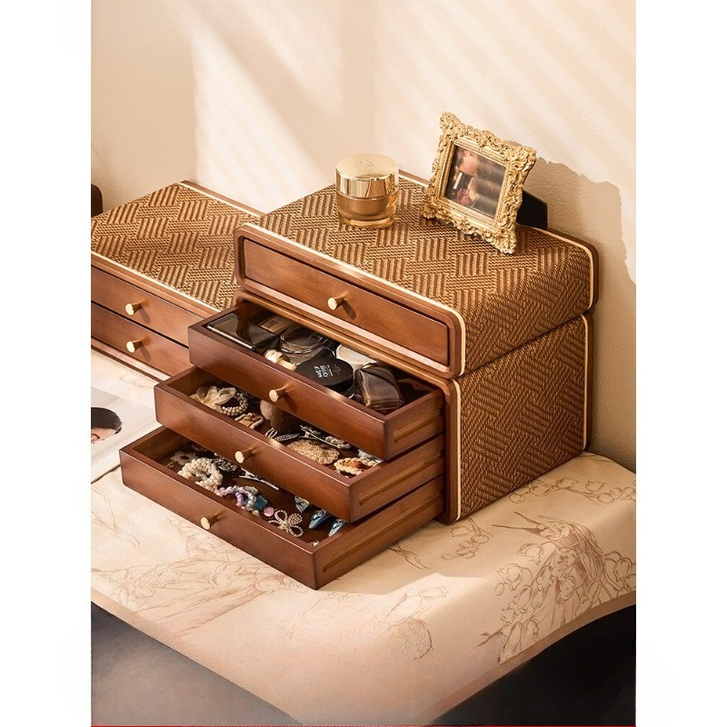 Vintage Collectible Jewelry - Kotak Organizer Meja Laci Vintage, Rak